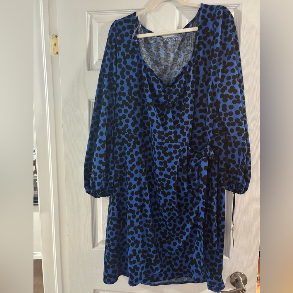 BNWT AVA & VIV BLUE LONG SLEEVE WRAP DRESS SIZE 2X